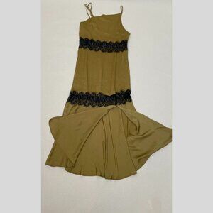 Zara Olive Green Lace-Trimmed Slip Dress Size XS
